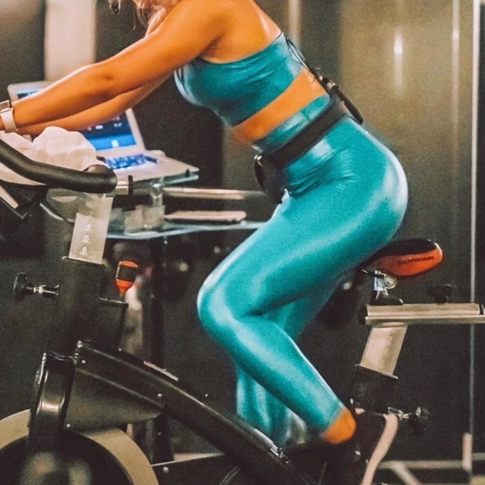 CARBON38 High Rise Full Length Leggings Takara Shine in Turquoise Takar Shine - Picture 10 of 16